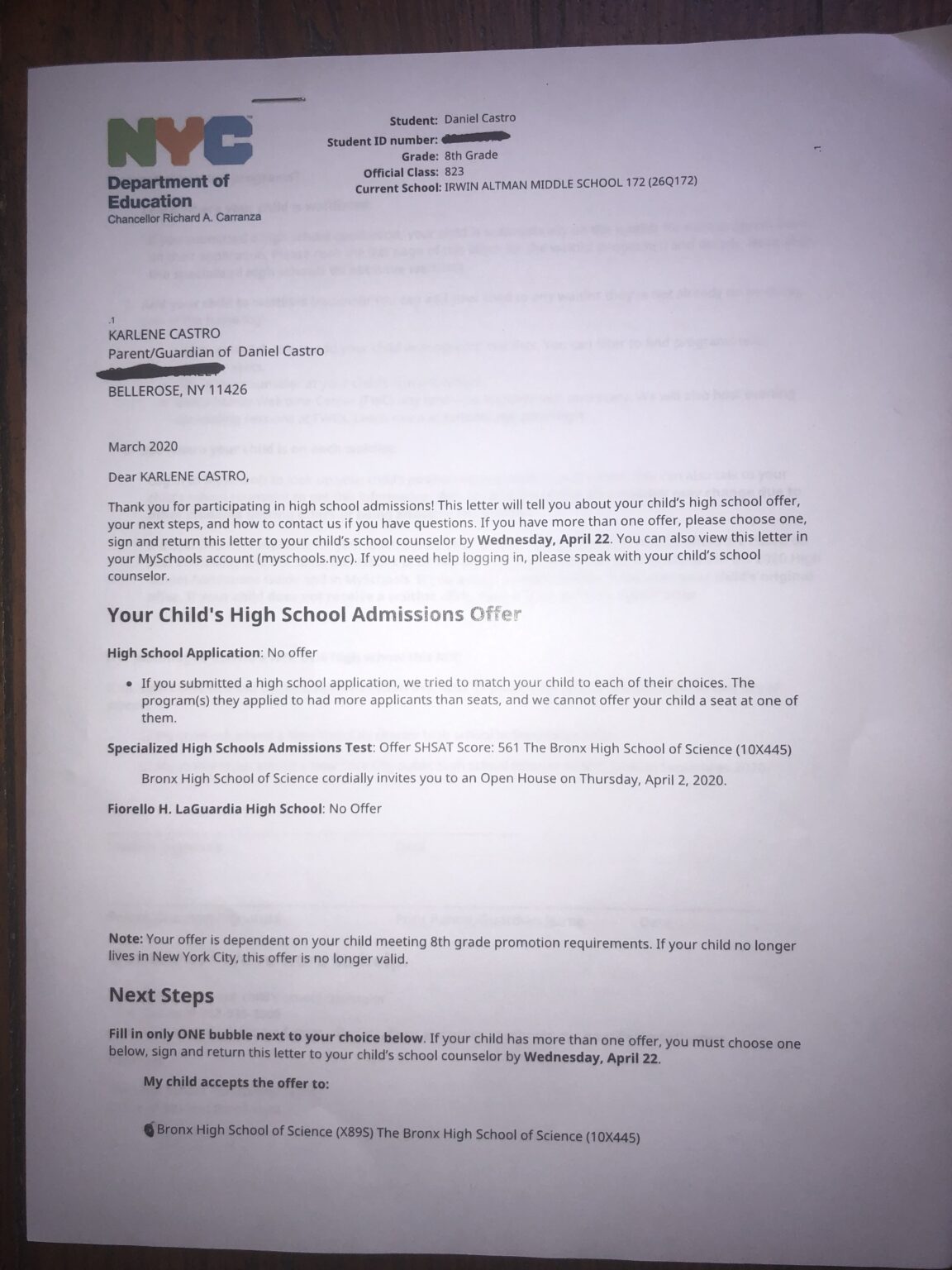 SHSAT Testimonials Kennedy Test Prep